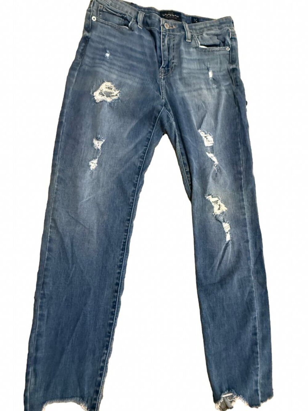 Lucky Brand Ava Skinny Jeans Size 8 / 29 Mid Rise Raw Step Hem Distressed 7VP193